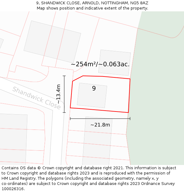 9, SHANDWICK CLOSE, ARNOLD, NOTTINGHAM, NG5 8AZ: Plot and title map