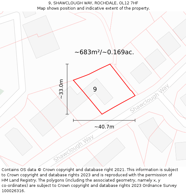 9, SHAWCLOUGH WAY, ROCHDALE, OL12 7HF: Plot and title map