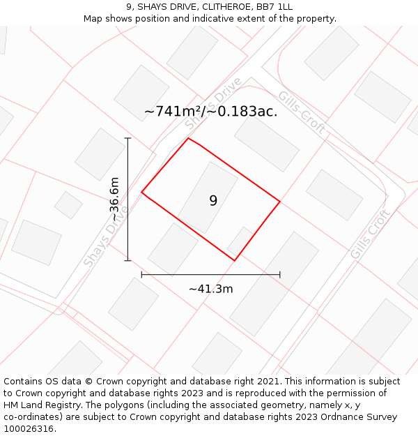 9, SHAYS DRIVE, CLITHEROE, BB7 1LL: Plot and title map