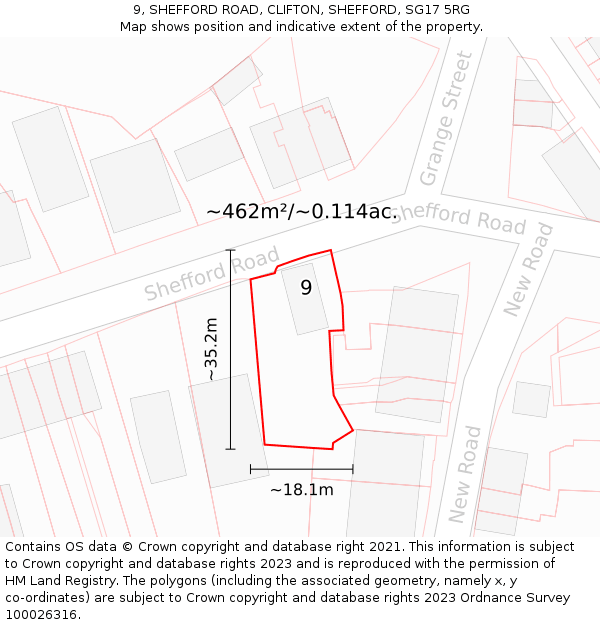 9, SHEFFORD ROAD, CLIFTON, SHEFFORD, SG17 5RG: Plot and title map