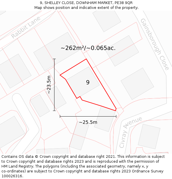 9, SHELLEY CLOSE, DOWNHAM MARKET, PE38 9QR: Plot and title map