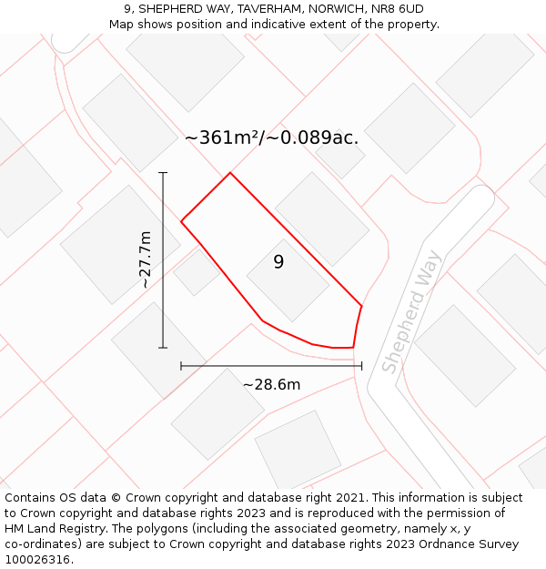 9, SHEPHERD WAY, TAVERHAM, NORWICH, NR8 6UD: Plot and title map