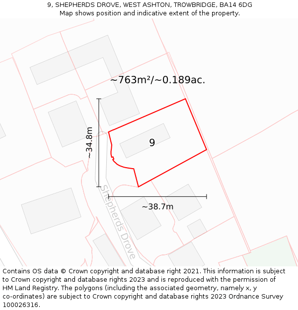 9, SHEPHERDS DROVE, WEST ASHTON, TROWBRIDGE, BA14 6DG: Plot and title map