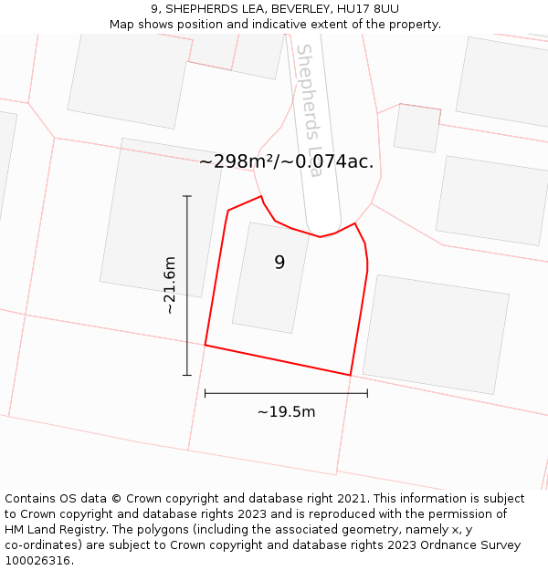 9, SHEPHERDS LEA, BEVERLEY, HU17 8UU: Plot and title map