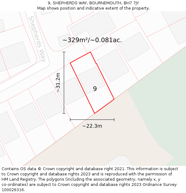 9, SHEPHERDS WAY, BOURNEMOUTH, BH7 7JY: Plot and title map