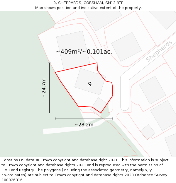 9, SHEPPARDS, CORSHAM, SN13 9TP: Plot and title map