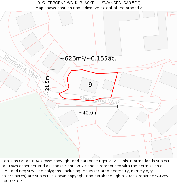 9, SHERBORNE WALK, BLACKPILL, SWANSEA, SA3 5DQ: Plot and title map