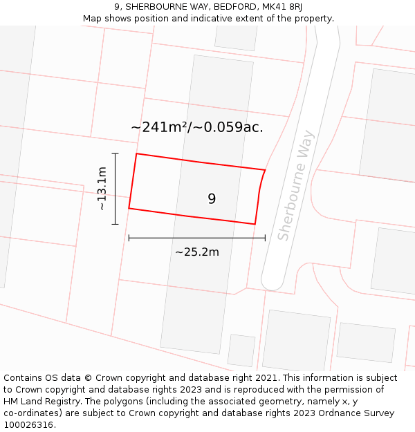 9, SHERBOURNE WAY, BEDFORD, MK41 8RJ: Plot and title map