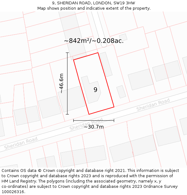 9, SHERIDAN ROAD, LONDON, SW19 3HW: Plot and title map