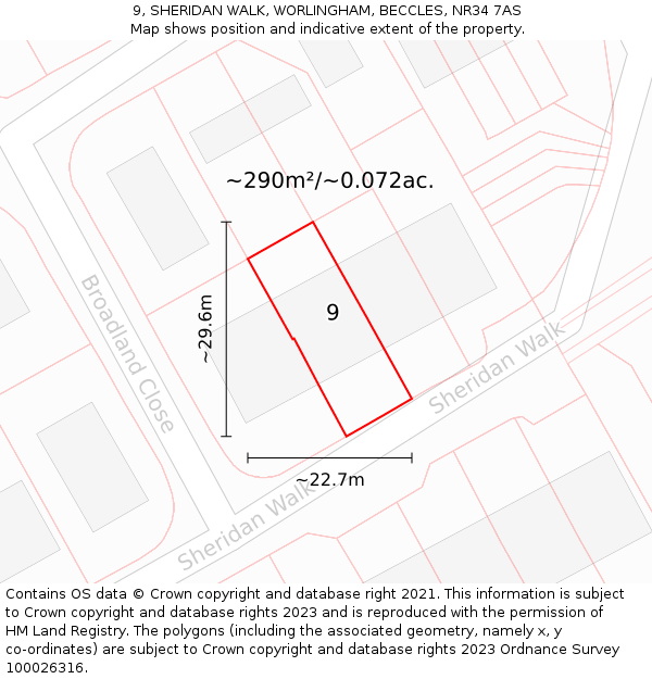 9, SHERIDAN WALK, WORLINGHAM, BECCLES, NR34 7AS: Plot and title map