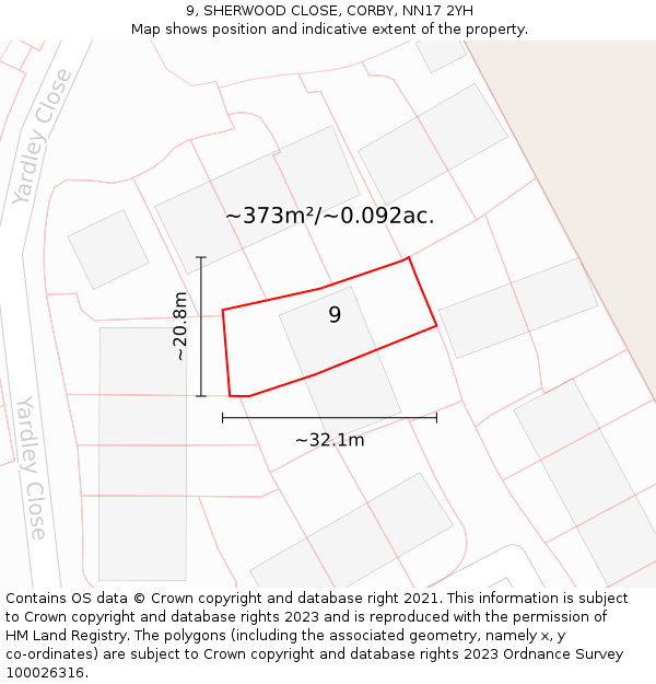 9, SHERWOOD CLOSE, CORBY, NN17 2YH: Plot and title map