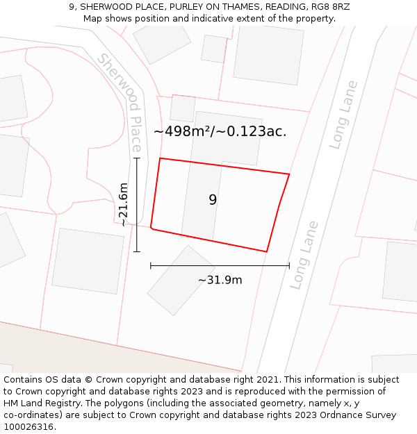 9, SHERWOOD PLACE, PURLEY ON THAMES, READING, RG8 8RZ: Plot and title map