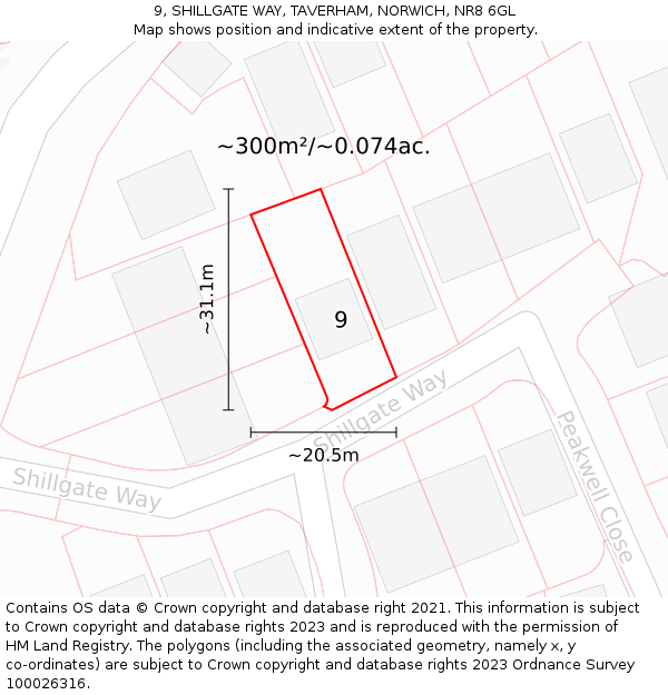 9, SHILLGATE WAY, TAVERHAM, NORWICH, NR8 6GL: Plot and title map