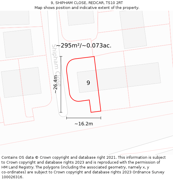 9, SHIPHAM CLOSE, REDCAR, TS10 2RT: Plot and title map