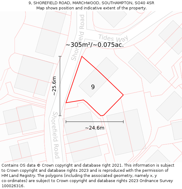 9, SHOREFIELD ROAD, MARCHWOOD, SOUTHAMPTON, SO40 4SR: Plot and title map