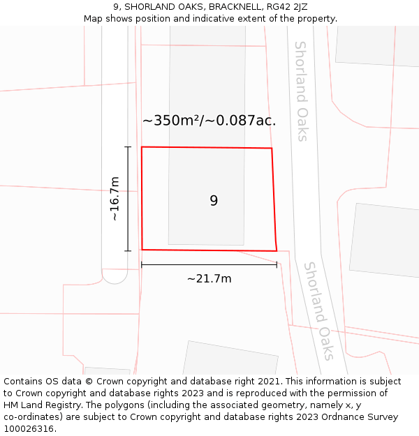 9, SHORLAND OAKS, BRACKNELL, RG42 2JZ: Plot and title map