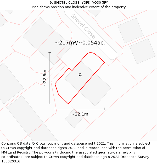 9, SHOTEL CLOSE, YORK, YO30 5FY: Plot and title map