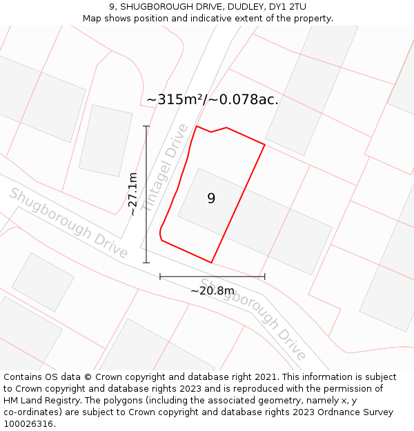 9, SHUGBOROUGH DRIVE, DUDLEY, DY1 2TU: Plot and title map