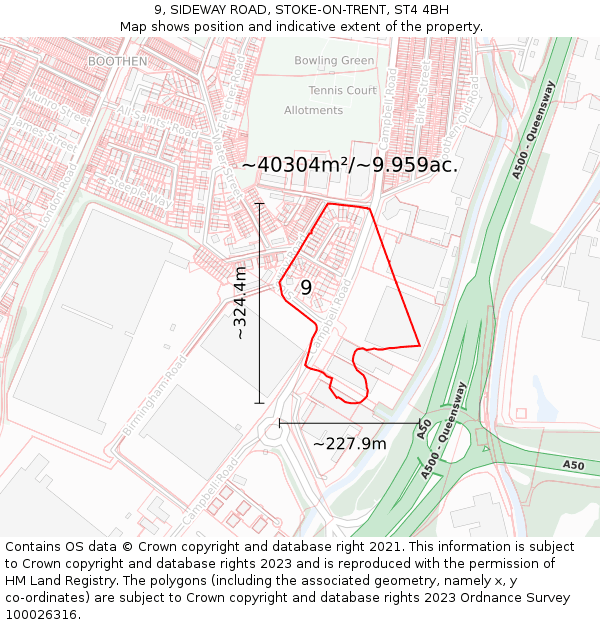 9, SIDEWAY ROAD, STOKE-ON-TRENT, ST4 4BH: Plot and title map