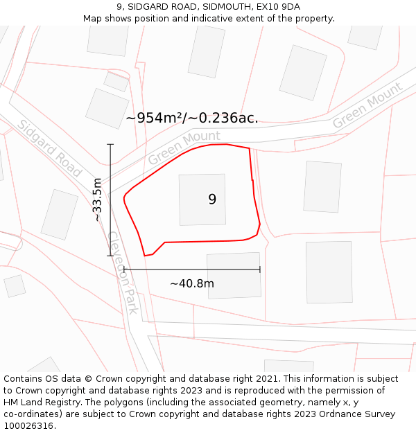 9, SIDGARD ROAD, SIDMOUTH, EX10 9DA: Plot and title map