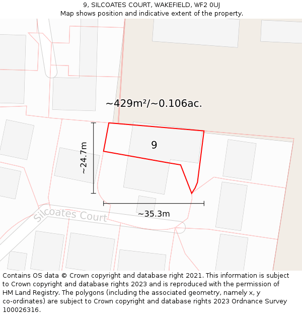 9, SILCOATES COURT, WAKEFIELD, WF2 0UJ: Plot and title map