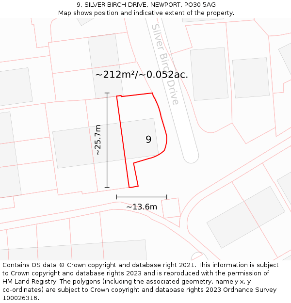 9, SILVER BIRCH DRIVE, NEWPORT, PO30 5AG: Plot and title map