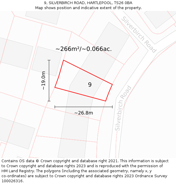 9, SILVERBIRCH ROAD, HARTLEPOOL, TS26 0BA: Plot and title map