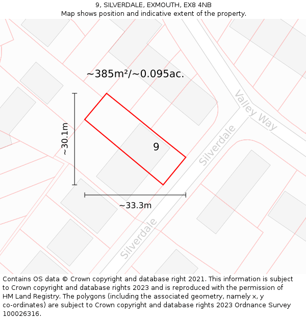 9, SILVERDALE, EXMOUTH, EX8 4NB: Plot and title map