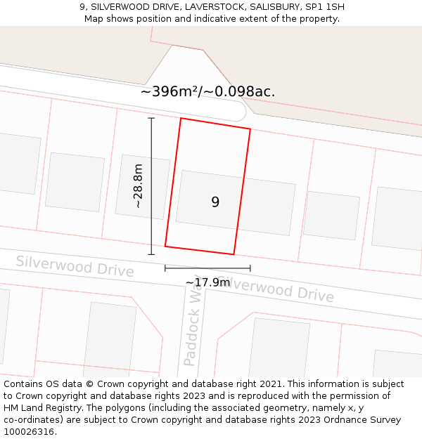 9, SILVERWOOD DRIVE, LAVERSTOCK, SALISBURY, SP1 1SH: Plot and title map