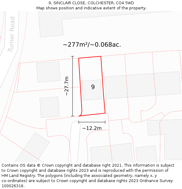 9, SINCLAIR CLOSE, COLCHESTER, CO4 5WD: Plot and title map