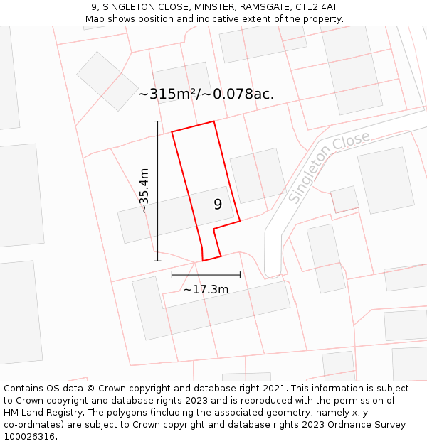 9, SINGLETON CLOSE, MINSTER, RAMSGATE, CT12 4AT: Plot and title map