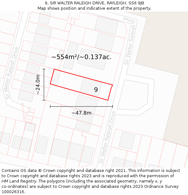 9, SIR WALTER RALEIGH DRIVE, RAYLEIGH, SS6 9JB: Plot and title map