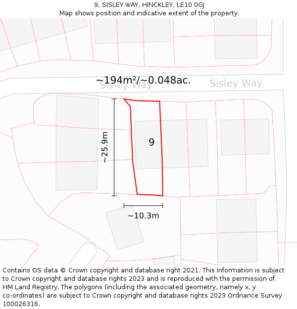 9, SISLEY WAY, HINCKLEY, LE10 0GJ: Plot and title map