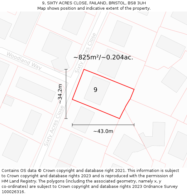 9, SIXTY ACRES CLOSE, FAILAND, BRISTOL, BS8 3UH: Plot and title map