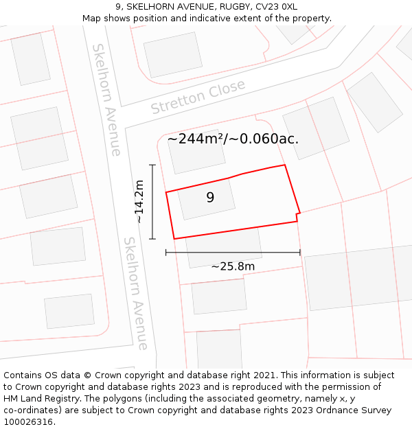 9, SKELHORN AVENUE, RUGBY, CV23 0XL: Plot and title map