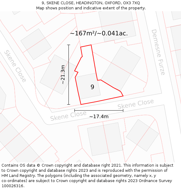 9, SKENE CLOSE, HEADINGTON, OXFORD, OX3 7XQ: Plot and title map