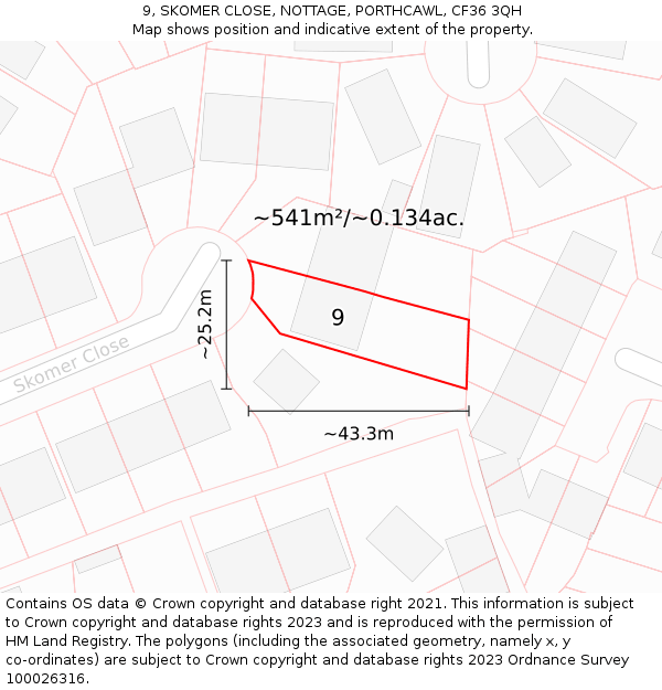 9, SKOMER CLOSE, NOTTAGE, PORTHCAWL, CF36 3QH: Plot and title map