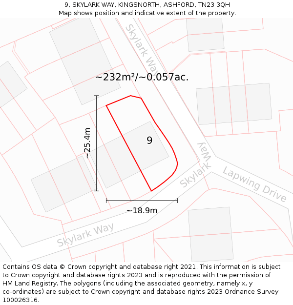 9, SKYLARK WAY, KINGSNORTH, ASHFORD, TN23 3QH: Plot and title map