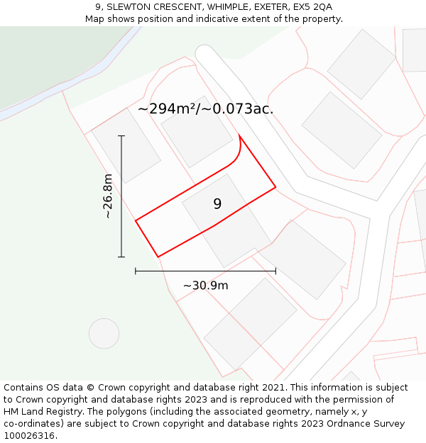 9, SLEWTON CRESCENT, WHIMPLE, EXETER, EX5 2QA: Plot and title map