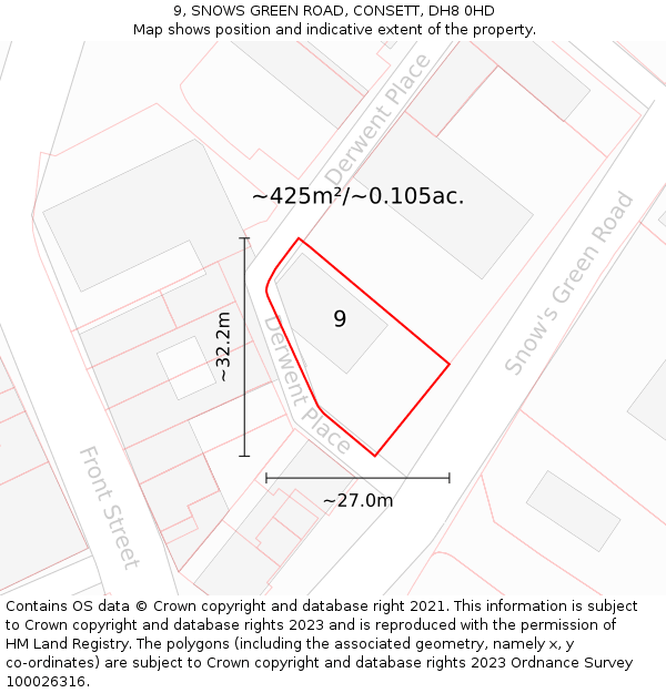 9, SNOWS GREEN ROAD, CONSETT, DH8 0HD: Plot and title map