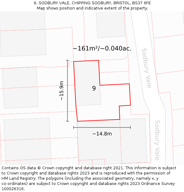 9, SODBURY VALE, CHIPPING SODBURY, BRISTOL, BS37 6FE: Plot and title map