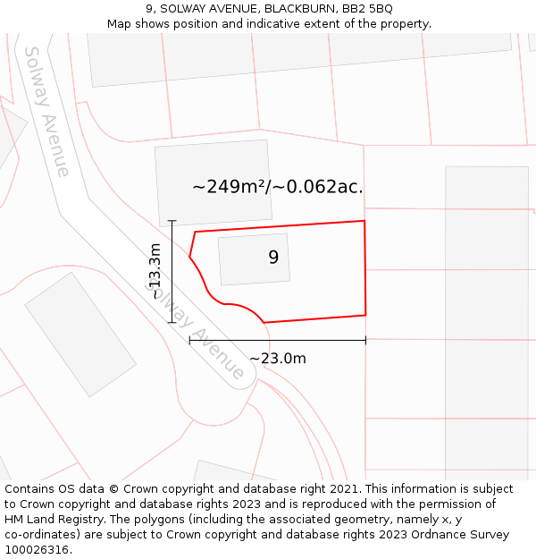 9, SOLWAY AVENUE, BLACKBURN, BB2 5BQ: Plot and title map