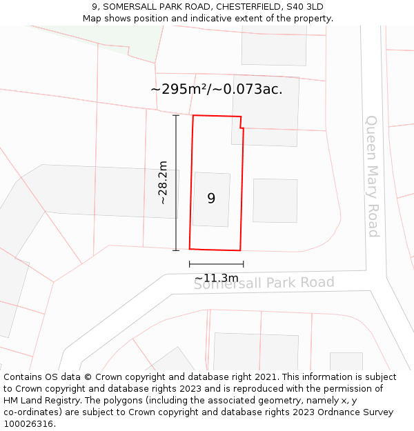 9, SOMERSALL PARK ROAD, CHESTERFIELD, S40 3LD: Plot and title map