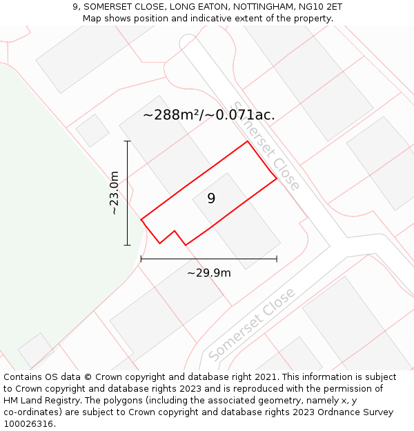 9, SOMERSET CLOSE, LONG EATON, NOTTINGHAM, NG10 2ET: Plot and title map