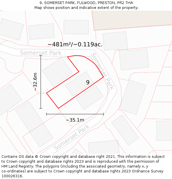 9, SOMERSET PARK, FULWOOD, PRESTON, PR2 7HA: Plot and title map