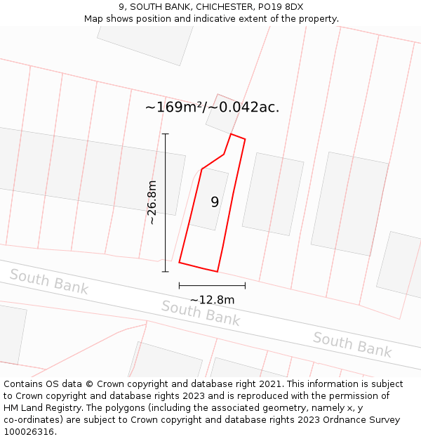 9, SOUTH BANK, CHICHESTER, PO19 8DX: Plot and title map