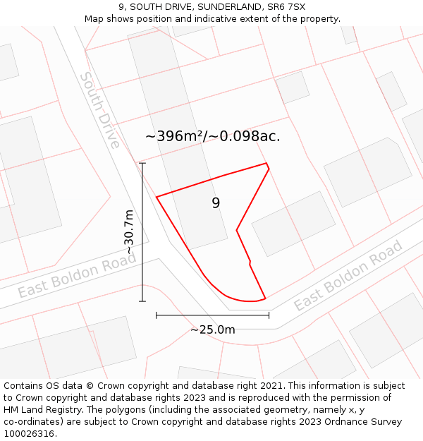 9, SOUTH DRIVE, SUNDERLAND, SR6 7SX: Plot and title map