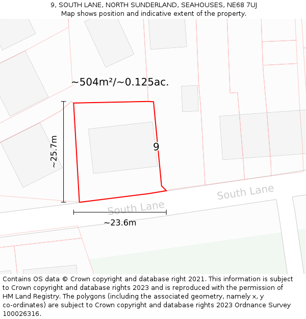 9, SOUTH LANE, NORTH SUNDERLAND, SEAHOUSES, NE68 7UJ: Plot and title map