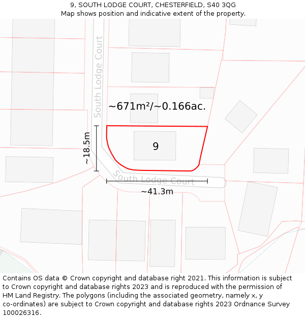 9, SOUTH LODGE COURT, CHESTERFIELD, S40 3QG: Plot and title map