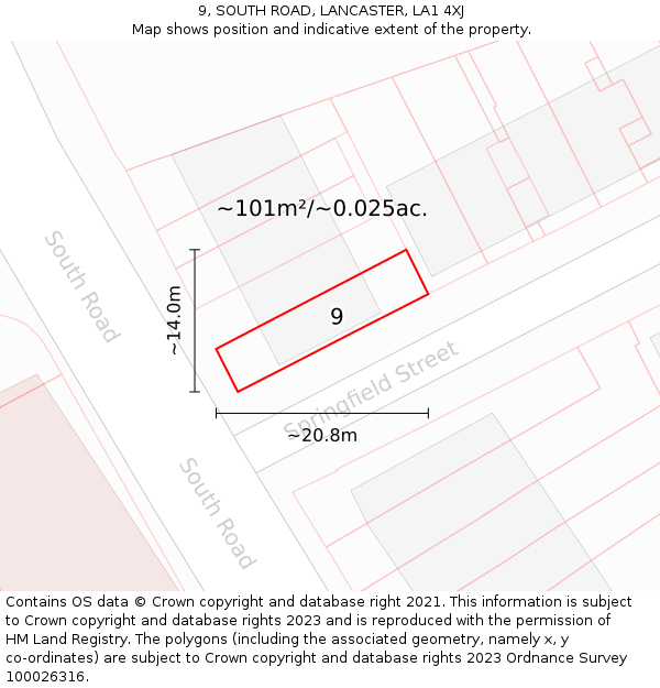 9, SOUTH ROAD, LANCASTER, LA1 4XJ: Plot and title map